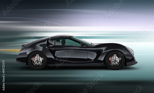 Side view of sports car with motion blur background. © chesky