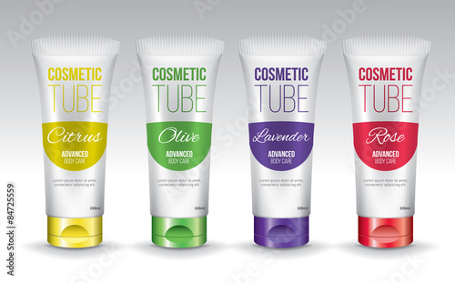 Cosmetic tubes template design vector objects