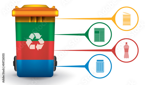 Recycle infographic with trash bin and garbage icons