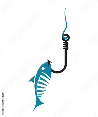 Fishing hook and fish vector icon