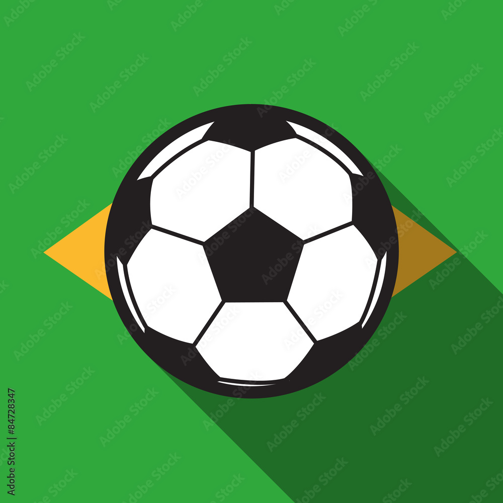 Obraz premium football icon with Brazil flag background,long shadow vector