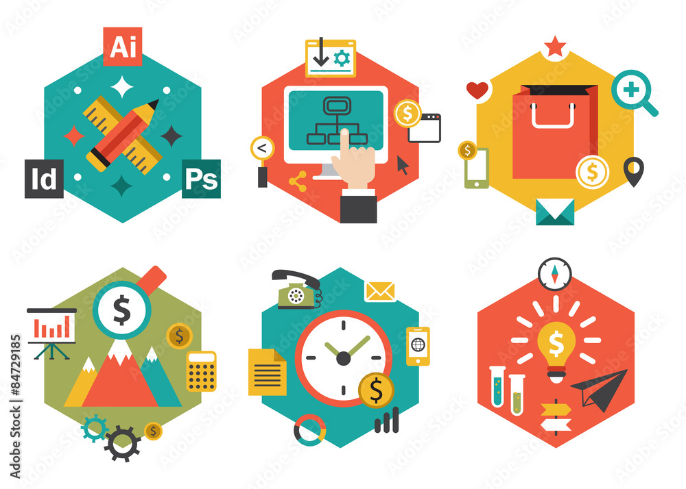 Abstract Colorful Flat Business and Finance Icons. Abstract Colorful Flat Business and Finance Icons.