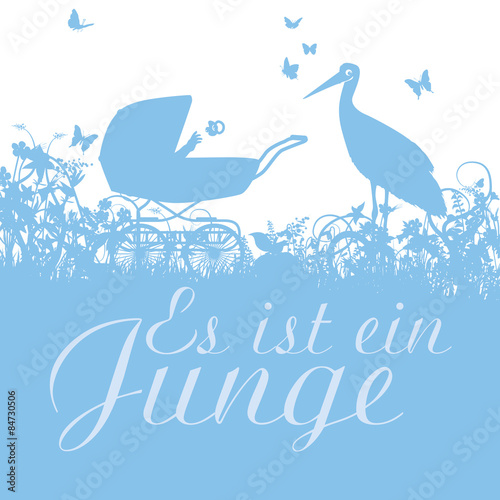Es ist ein Junge oder Storch mit  Kinderwagen