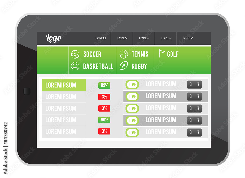 Sports app interface on tablet screen Sports app interface on tablet screen