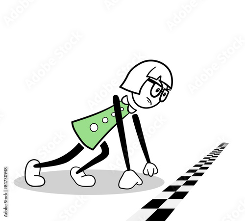 Cute cartoon businesswoman at starting line