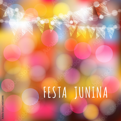 Brazilian june party, vector background, lights and flags
