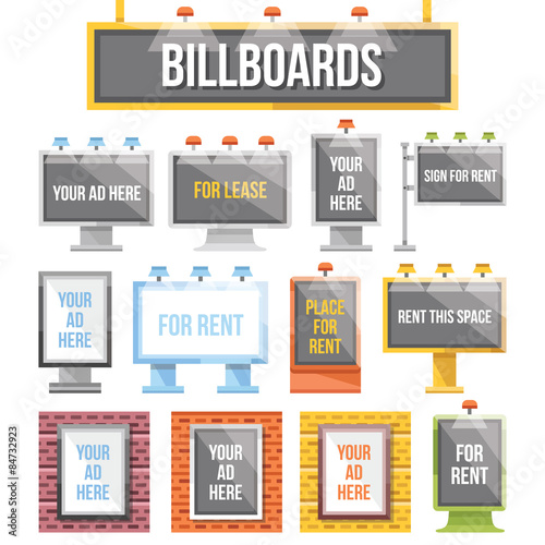 Trendy flat billboards, outdoor advertising set