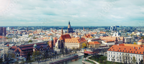 panoramic view of the old city of Wroclaw in Poland on dramatic