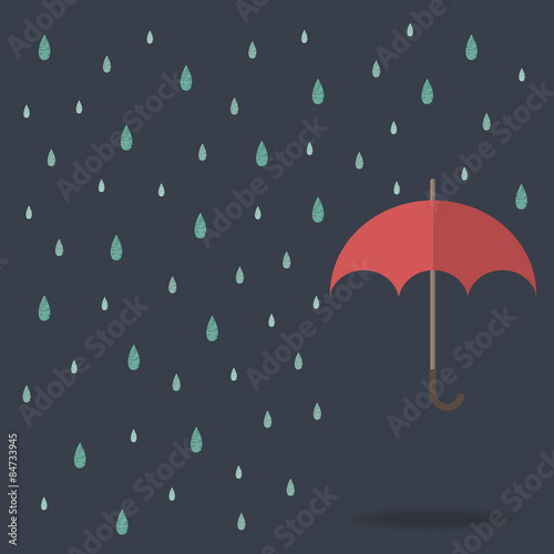 raindrop background with red umbrella
