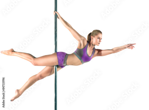 Female Pole dancer, woman dancing on pylon isolated on white background