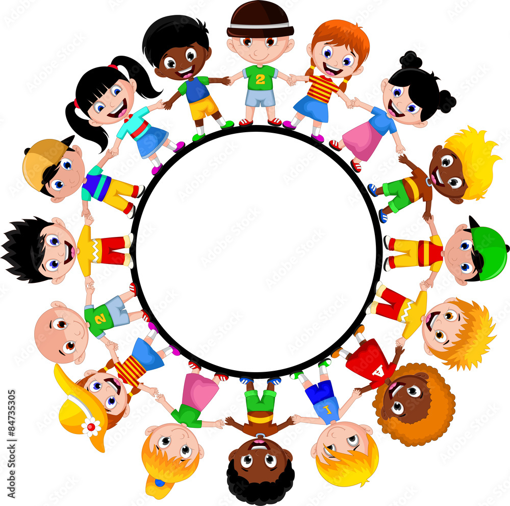 Circle of happy children different races for you design