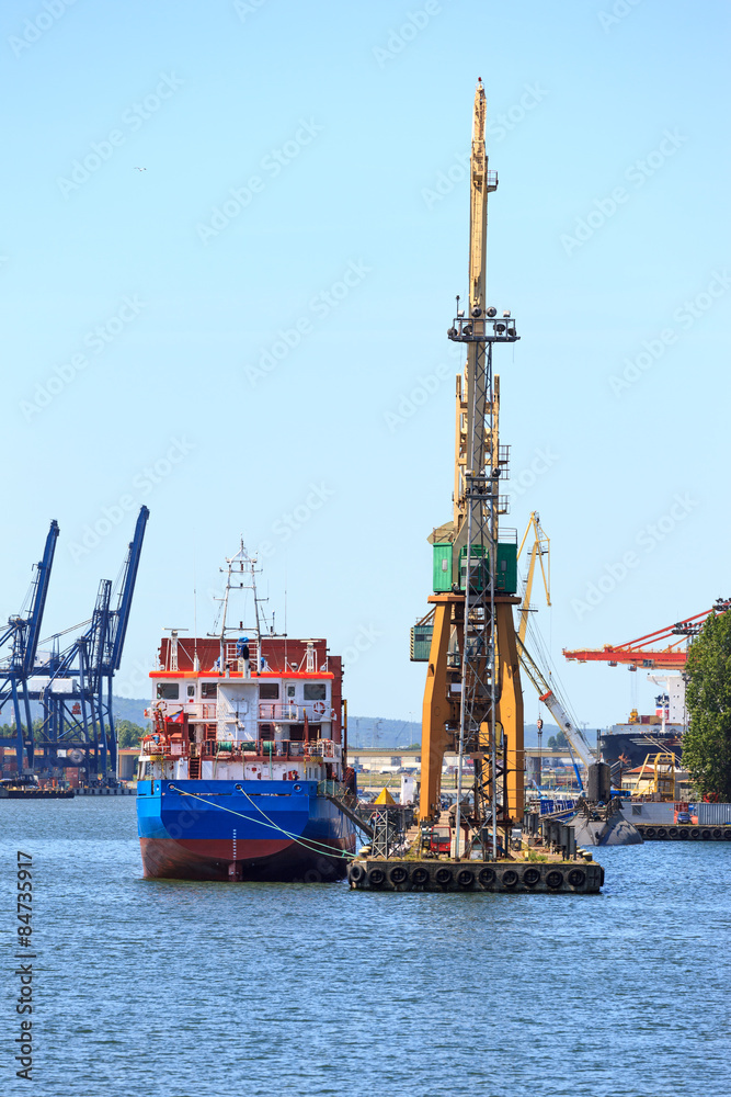 Cargo ship in port of Gdynia, Poland.