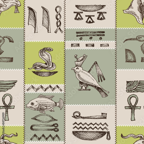 Egyptian hieroglyphs seamless pattern