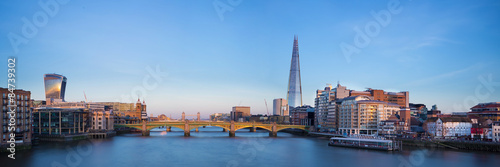 Panoramic view of London, Shard, Tower Bridge and Globe theatre