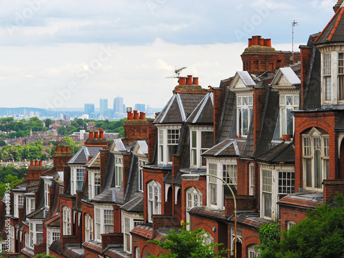 Photography Panorama of London from Muswell Hill with brick houses, London, UK