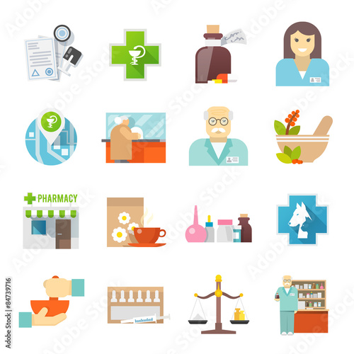 Pharmacicst flat icons set