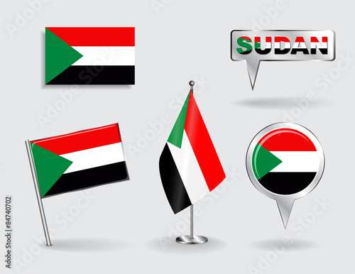 Free Download Set of Sudanese pin, icon and map pointer flags. Vector - GFXLoad