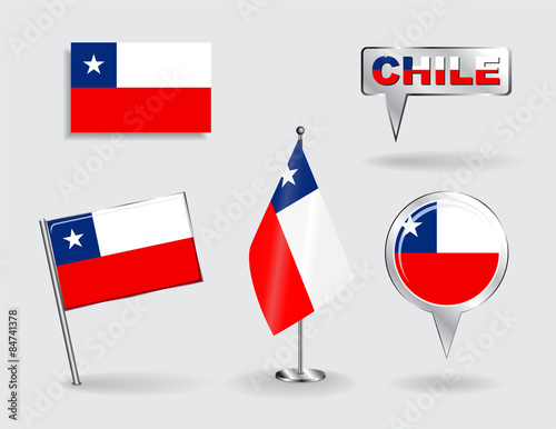 Set of Chilean pin, icon and map pointer flags. Vector