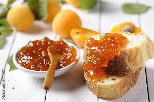 apricot jam on sliced bread photo