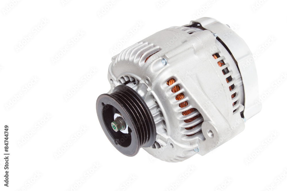 generator of the automobile engine on a white background generator of the automobile engine on a white background