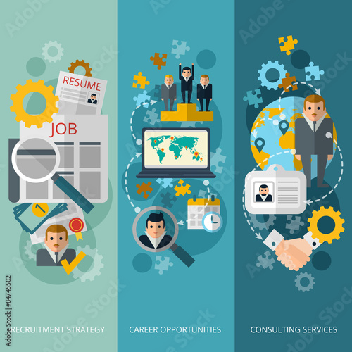 Human resources flat banners set