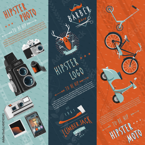 Hipster flat banners set 
