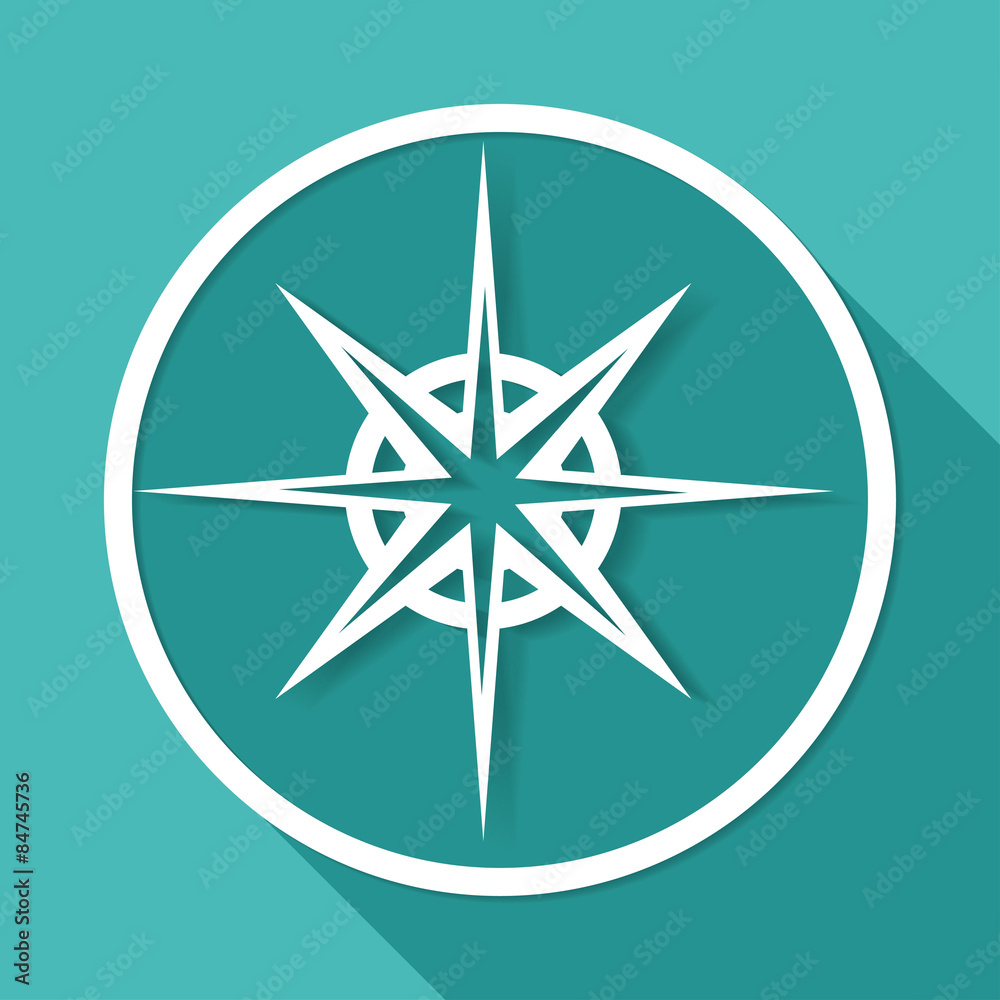 Icon Compass on white circle with a long shadow Icon Compass on white circle with a long shadow