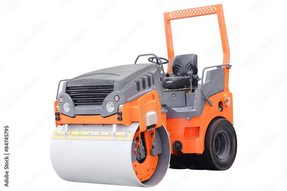 The image of a road rollers under the white background The image of a road rollers under the white background