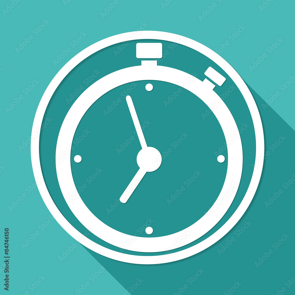 clock icon on white circle with a long shadow clock icon on white circle with a long shadow
