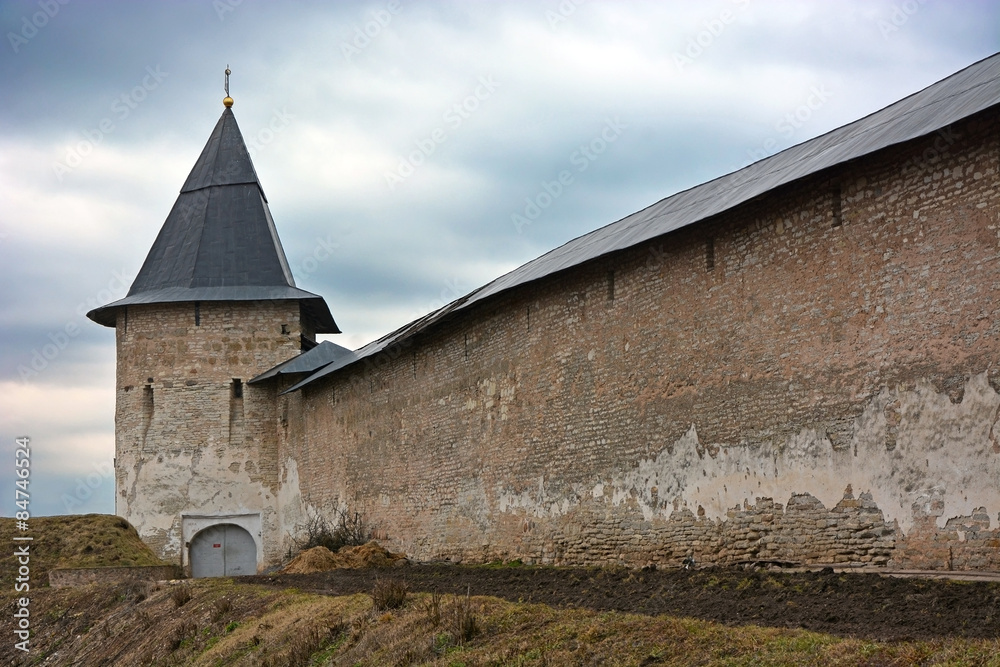 The fortress of the Pechorsky monastery, located near Pskov city, Russia