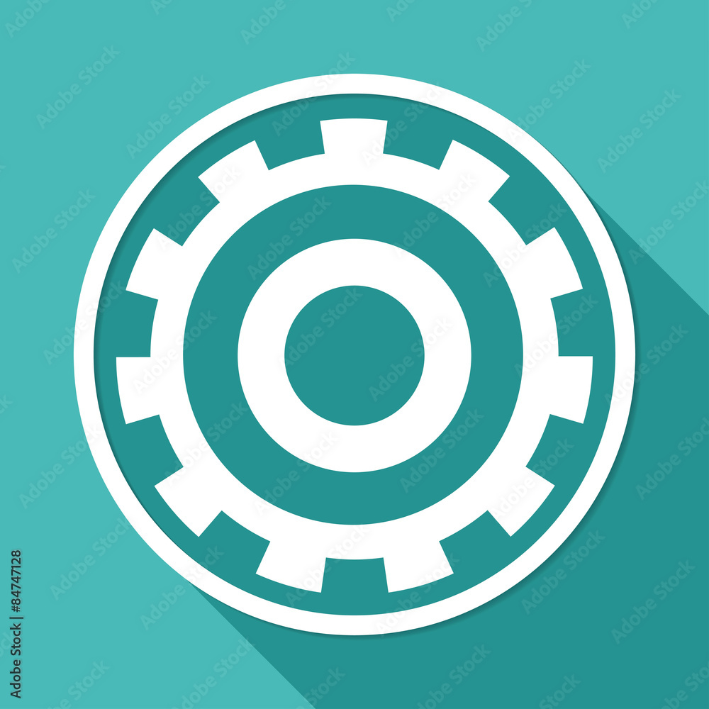 Icon gears on white circle with a long shadow Icon gears on white circle with a long shadow