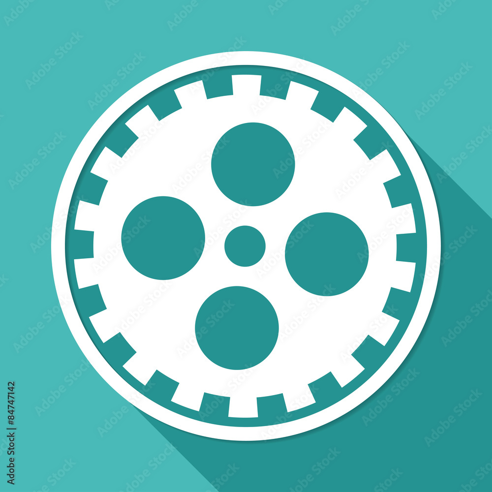 Icon gears on white circle with a long shadow Icon gears on white circle with a long shadow