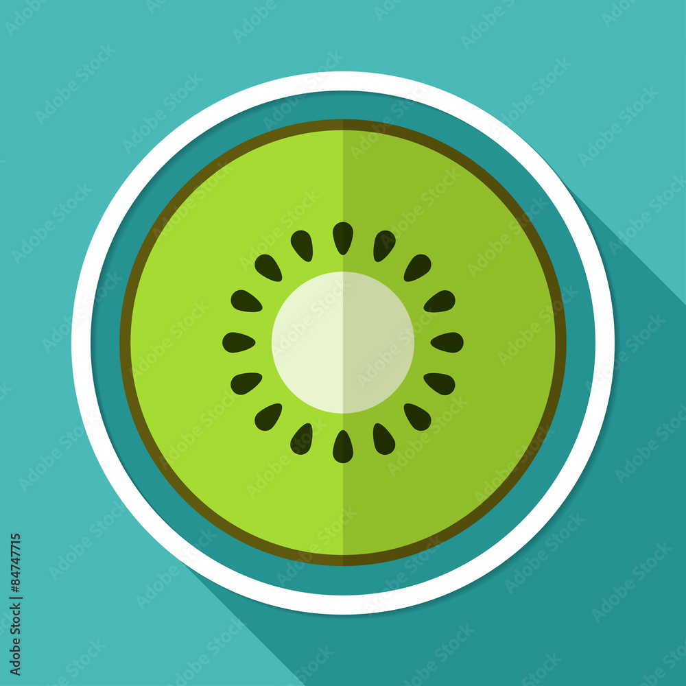 Icon kiwi on white circle with a long shadow Icon kiwi on white circle with a long shadow