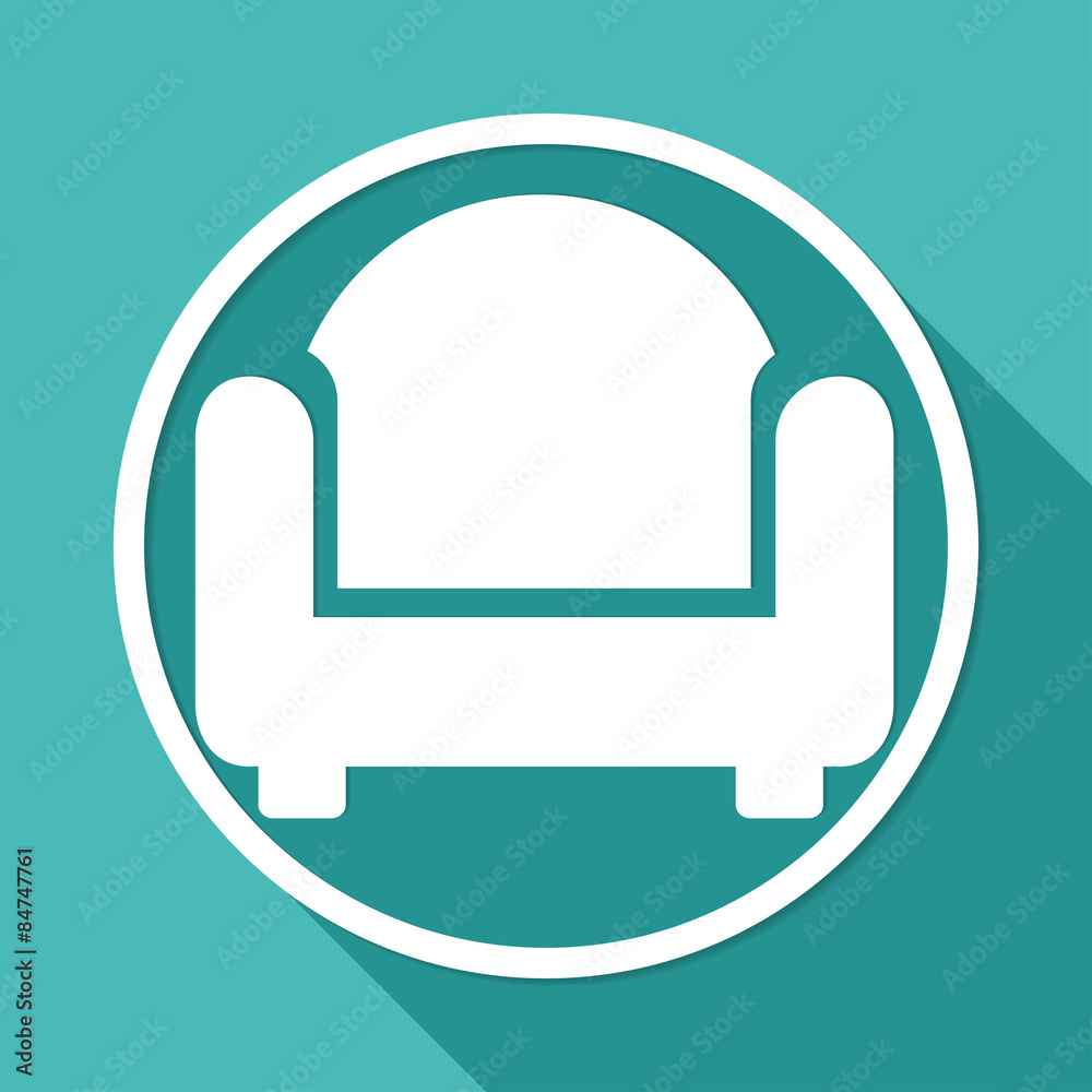 Icon chair on white circle with a long shadow Icon chair on white circle with a long shadow