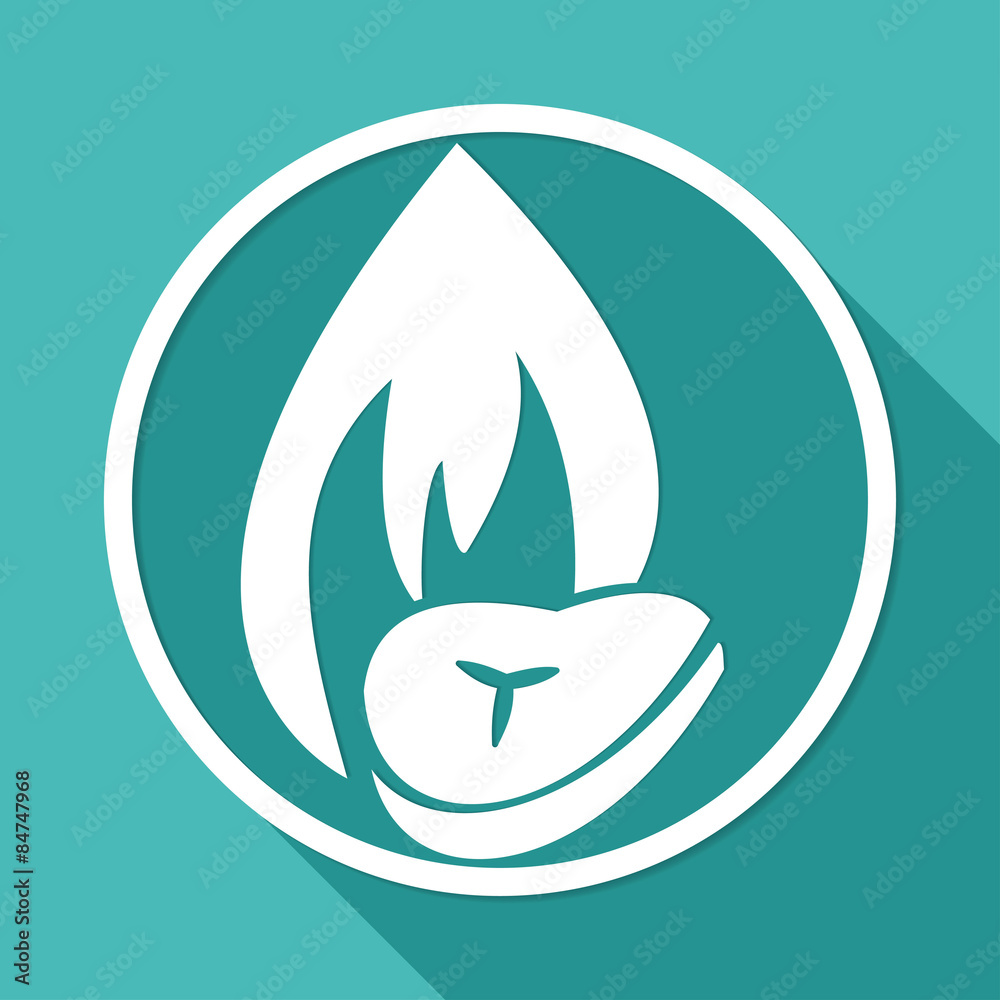 Icon fire warning on white circle with a long shadow Icon fire warning on white circle with a long shadow