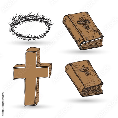 Icon set of Religious cross and Bible
