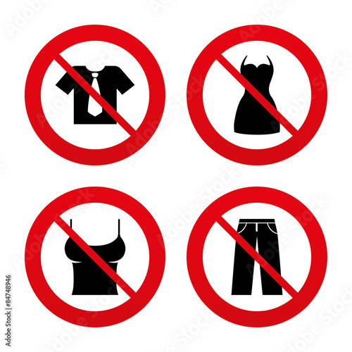 Clothes signs. T-shirt with tie and pants.