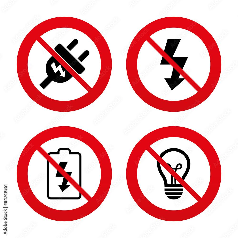 Electric plug sign. Lamp and battery low. Electric plug sign. Lamp and battery low.