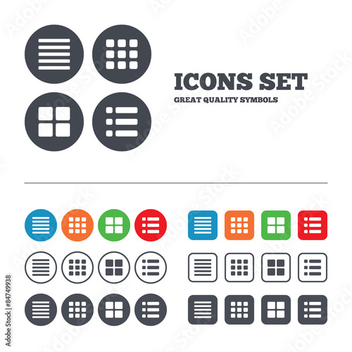List menu icons. Content view options.