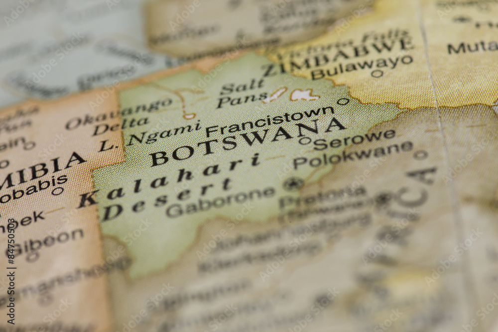 Macro of Botswana on a globe, narrow depth of field Macro of Botswana on a globe, narrow depth of field