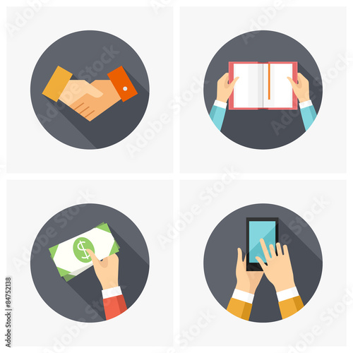 Business, finance, e-commerce icon set with hands.