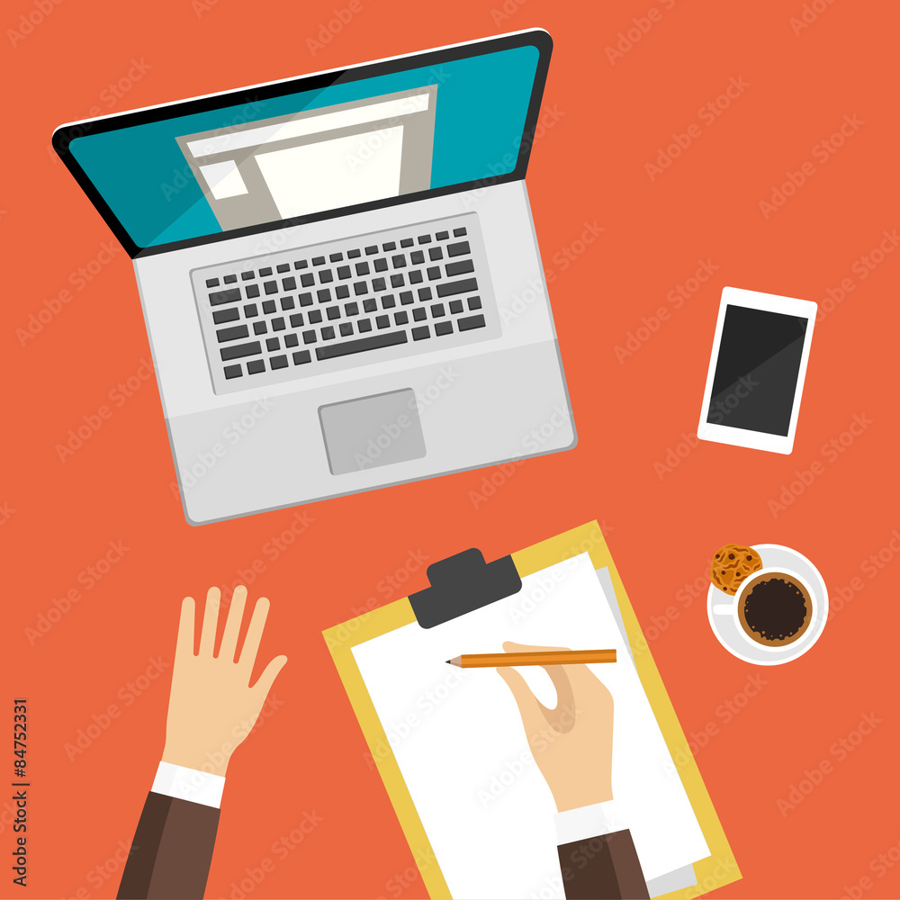 Workplace top view flat vector illustration Workplace top view flat vector illustration