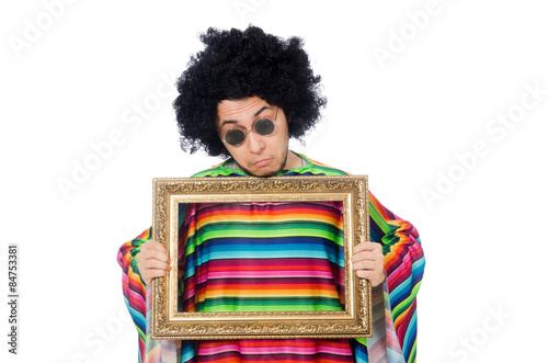 Funny mexican with photo frame isolated on white