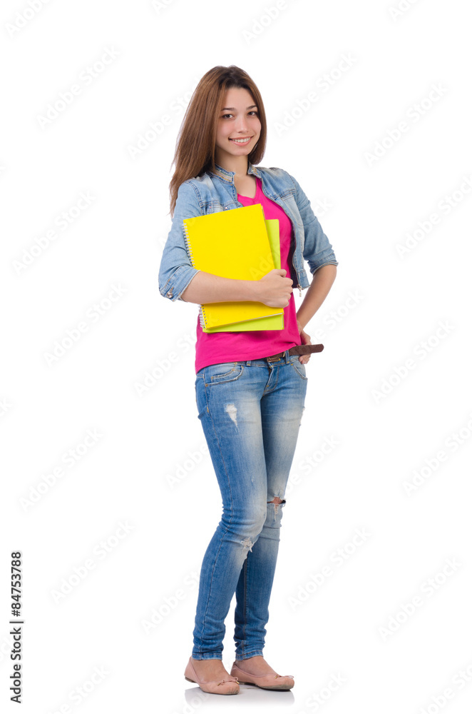 Student girl with books on white Student girl with books on white