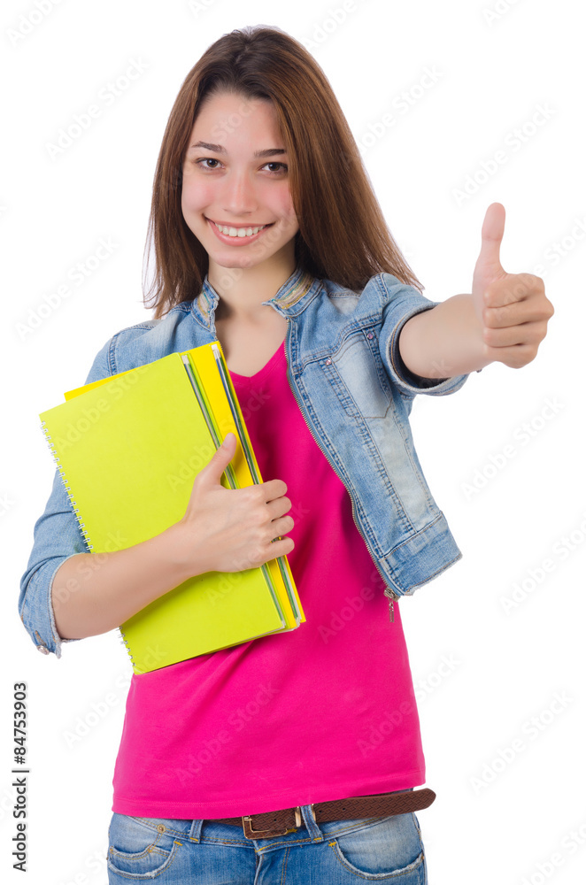 Student girl with books isolated on white Student girl with books isolated on white