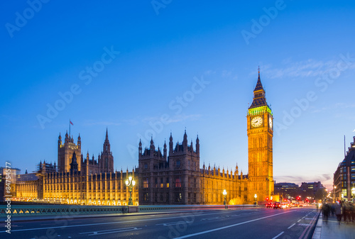 The Big Ben with the Parliament from Westminster Bridge at blue hour  London  UK