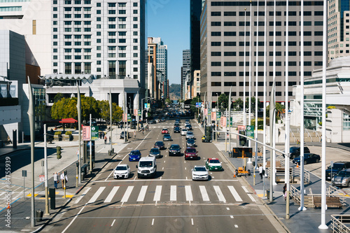 View of traffic on Howard Street, in San Francisco, California.