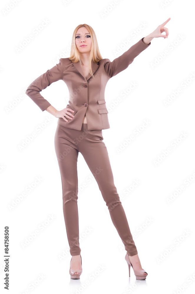 Young blond businesswoman pressing virtual button Young blond businesswoman pressing virtual button