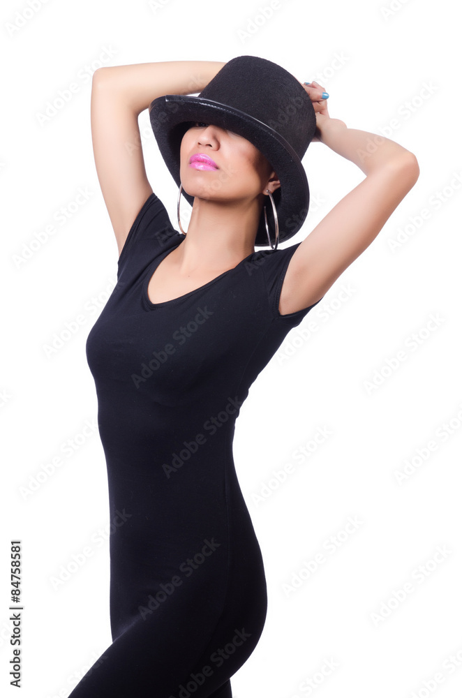 Woman wearing hat isolated on white Woman wearing hat isolated on white