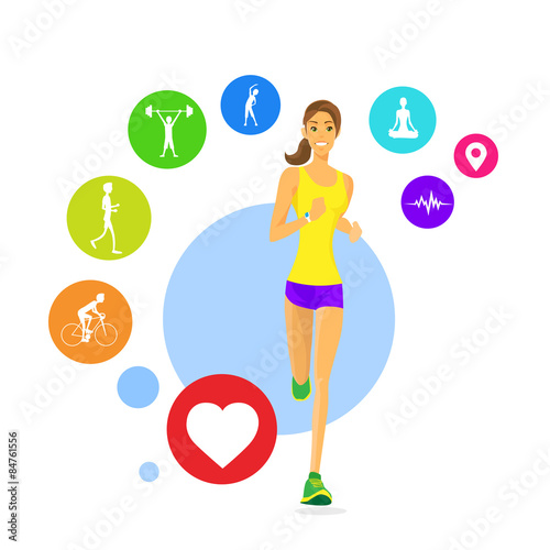 Sport Woman Run Fitness App Tracker Icons Wearable Technologies